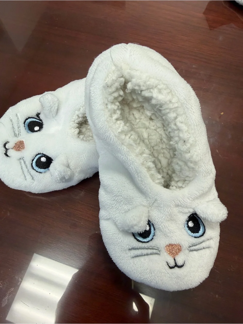 Cat & Jack White Plush Cat Slippers for Kids